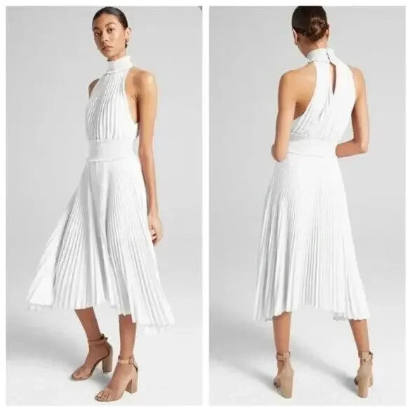 A.L.C. | Dresses | Nwt Alc Renzo Pleated Halter Cocktail Midi Dress Size 4  White 2c53 | Poshmark